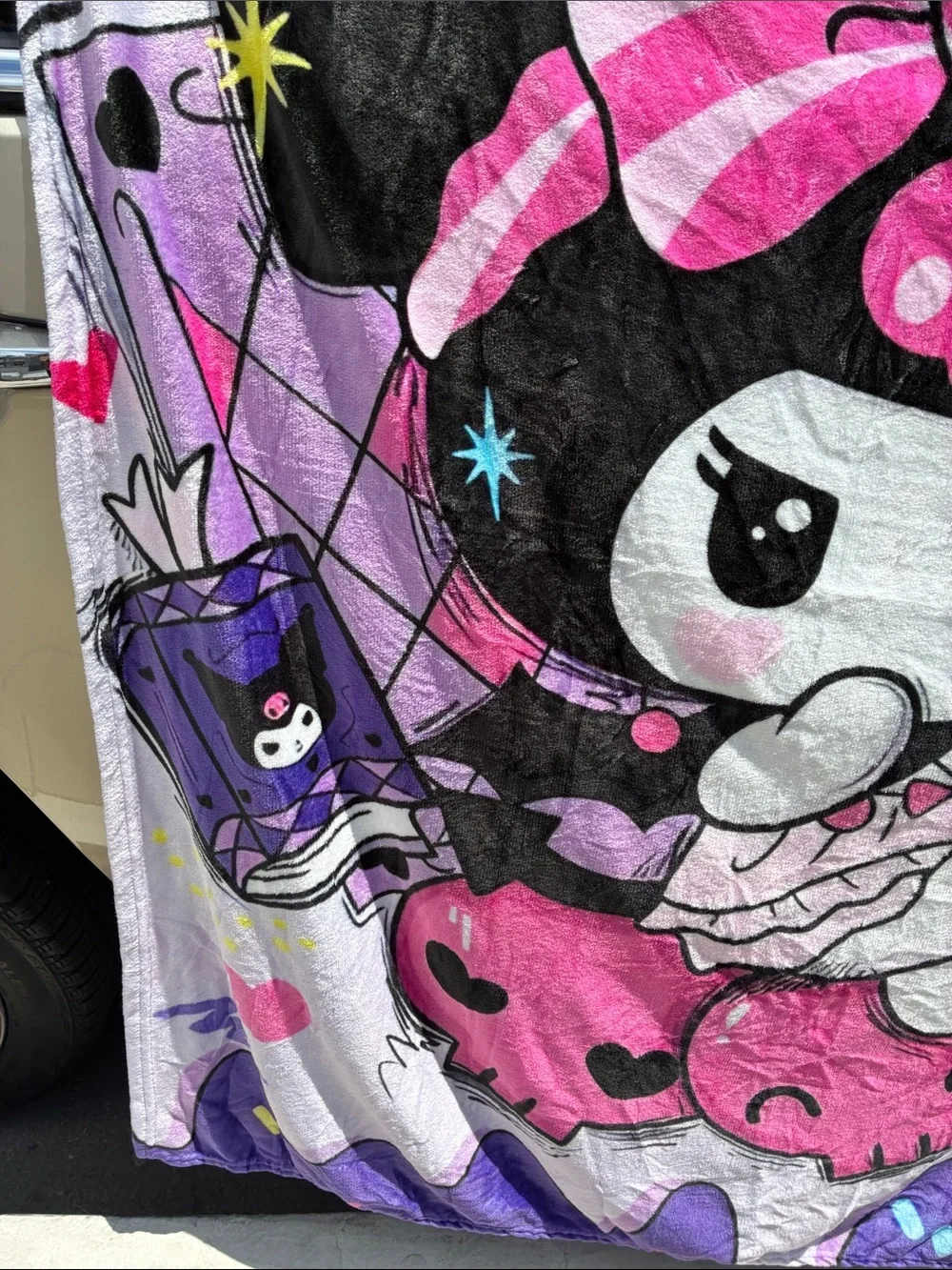 Sanrio Kuromi Graphic Plush Blanket Throw Purple Hello Kitty Anime 54” x 49”